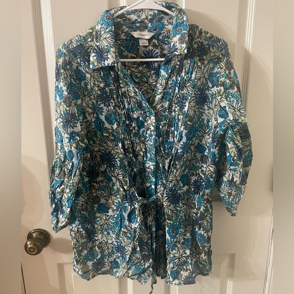 CJ Banks Floral Print Button Up Blouse - Picture 1 of 4